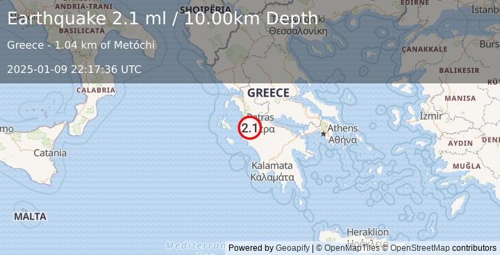 Earthquake GREECE (2.1 ml) (2025-01-09 22:17:36 UTC)