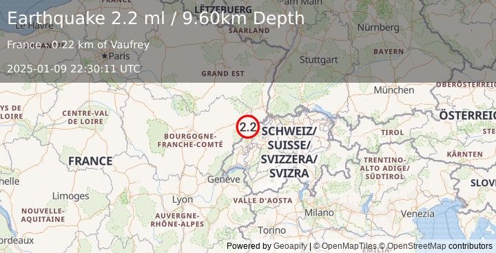 Earthquake FRANCE (2.2 ml) (2025-01-09 22:30:11 UTC)