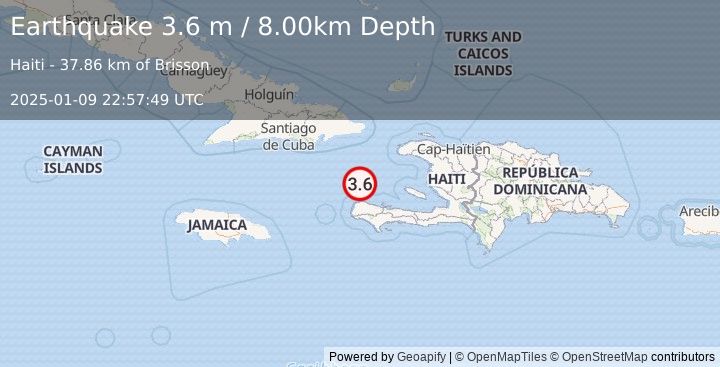 Earthquake CUBA REGION (3.6 m) (2025-01-09 22:57:49 UTC)