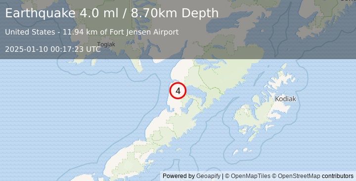 Earthquake ALASKA PENINSULA (4.0 ml) (2025-01-10 00:17:25 UTC)