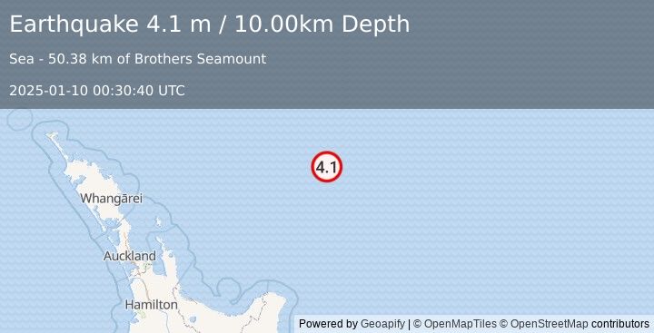 Earthquake OFF E. COAST OF N. ISLAND, N.Z. (4.1 m) (2025-01-10 00:30:40 UTC)