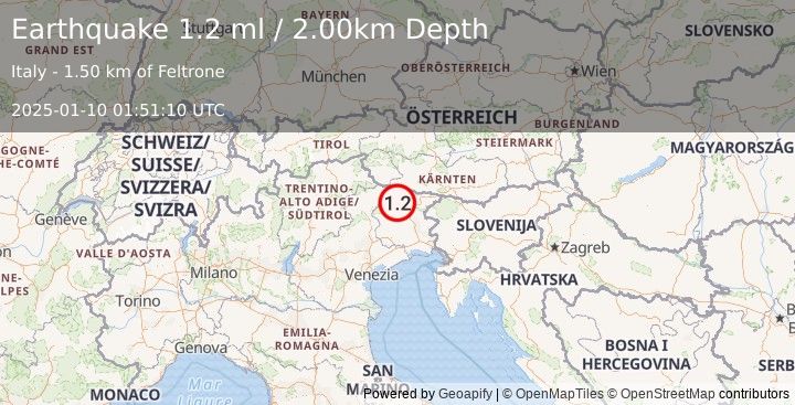 Earthquake NORTHERN ITALY (1.2 ml) (2025-01-10 01:51:10 UTC)