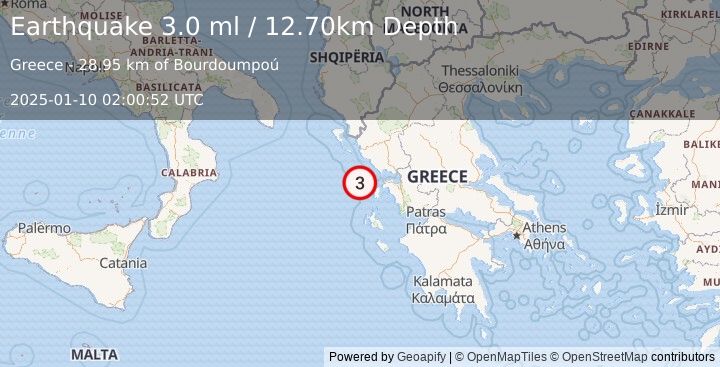 Earthquake GREECE (3.0 ml) (2025-01-10 02:00:52 UTC)