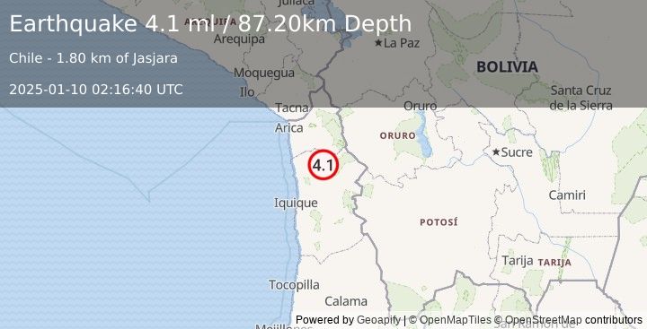 Earthquake TARAPACA, CHILE (4.1 ml) (2025-01-10 02:16:40 UTC)