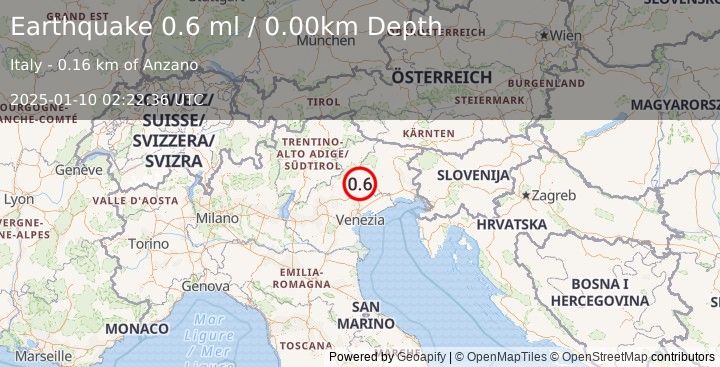 Earthquake NORTHERN ITALY (0.6 ml) (2025-01-10 02:22:36 UTC)