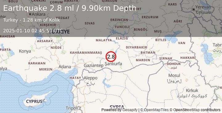 Earthquake EASTERN TURKEY (2.8 ml) (2025-01-10 02:45:59 UTC)