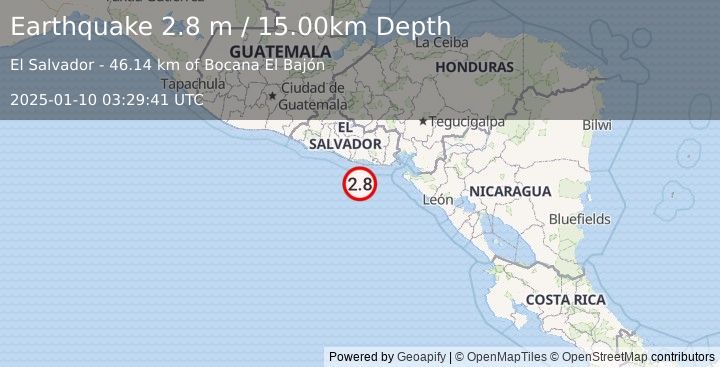 Earthquake OFFSHORE EL SALVADOR (2.8 m) (2025-01-10 03:29:41 UTC)