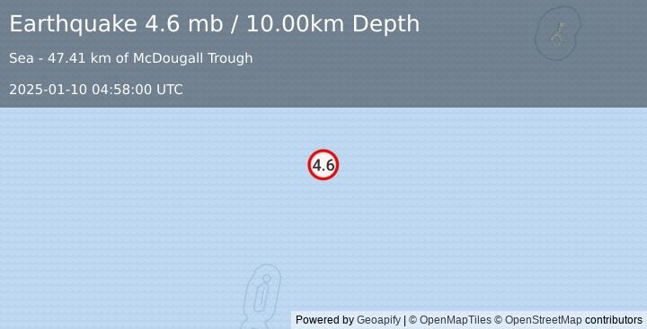 Earthquake MACQUARIE ISLAND REGION (4.6 mb) (2025-01-10 04:58:00 UTC)