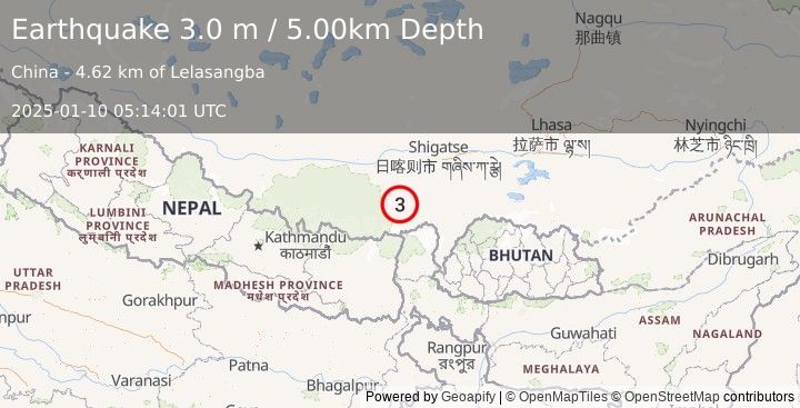 Earthquake WESTERN XIZANG (3.0 m) (2025-01-10 05:14:01 UTC)