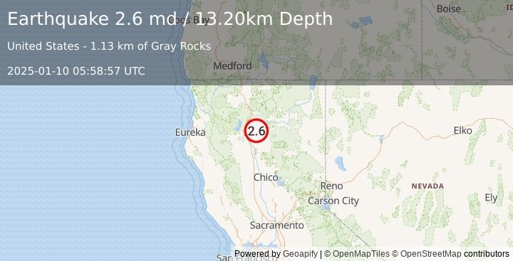 Earthquake NORTHERN CALIFORNIA (2.6 md) (2025-01-10 05:58:57 UTC)