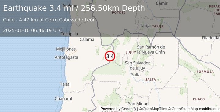 Earthquake ANTOFAGASTA, CHILE (3.4 ml) (2025-01-10 06:46:19 UTC)