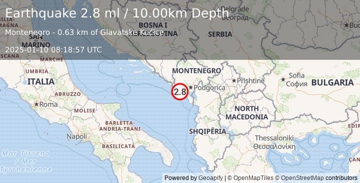 Earthquake MONTENEGRO (2.8 ml) (2025-01-10 08:18:57 UTC)