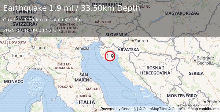 Earthquake CROATIA (1.9 ml) (2025-01-10 09:04:52 UTC)