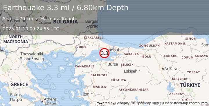 Earthquake WESTERN TURKEY (3.3 ml) (2025-01-10 09:24:55 UTC)