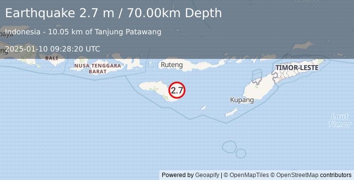 Earthquake SUMBA REGION, INDONESIA (2.7 m) (2025-01-10 09:28:20 UTC)