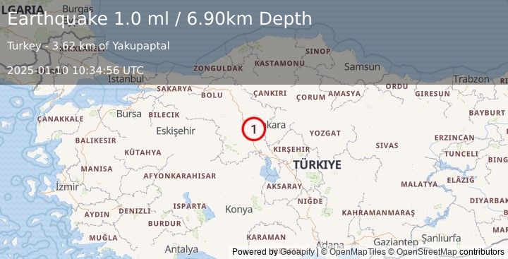 Earthquake CENTRAL TURKEY (1.0 ml) (2025-01-10 10:34:56 UTC)