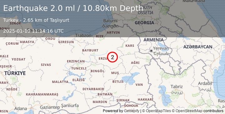 Earthquake EASTERN TURKEY (2.0 ml) (2025-01-10 11:14:16 UTC)