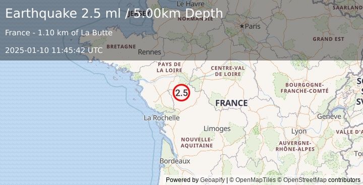 Earthquake FRANCE (2.5 ml) (2025-01-10 11:45:42 UTC)