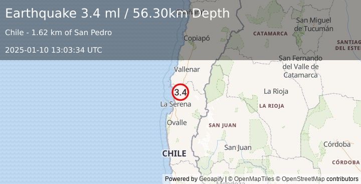 Earthquake COQUIMBO, CHILE (3.4 ml) (2025-01-10 13:03:34 UTC)