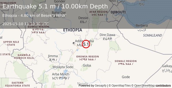 Earthquake ETHIOPIA (5.1 m) (2025-01-10 13:10:30 UTC)