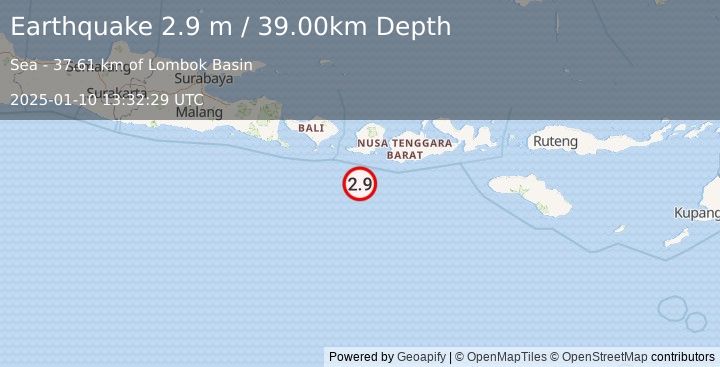 Earthquake LOMBOK REGION, INDONESIA (2.9 m) (2025-01-10 13:32:29 UTC)