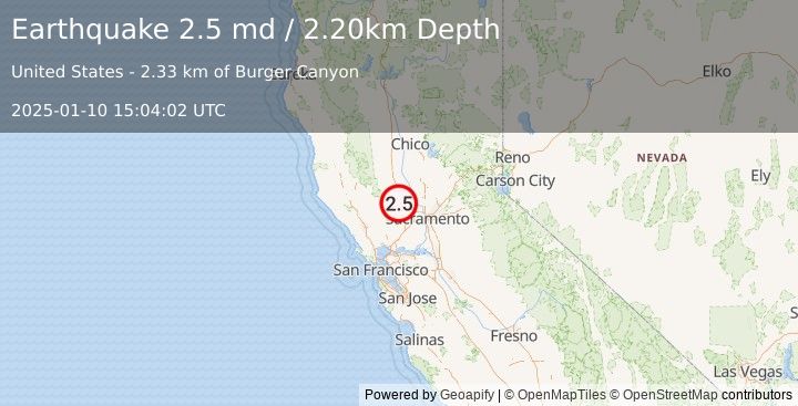 Earthquake NORTHERN CALIFORNIA (2.5 md) (2025-01-10 15:04:02 UTC)