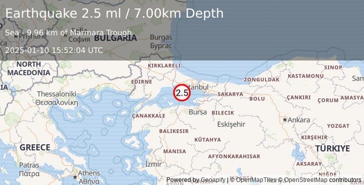 Earthquake WESTERN TURKEY (2.5 ml) (2025-01-10 15:52:04 UTC)