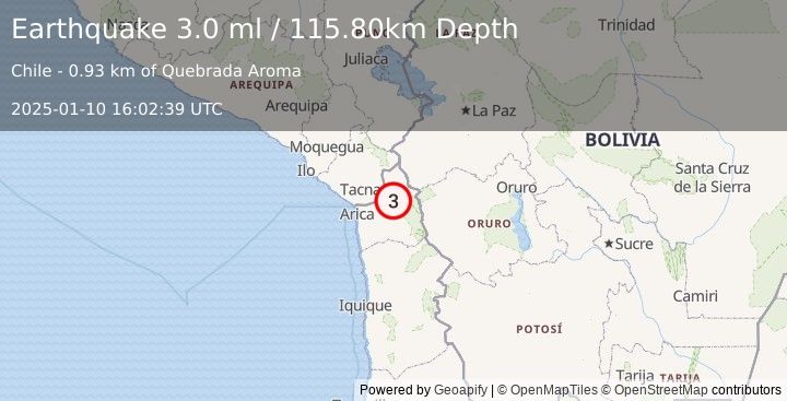 Earthquake TARAPACA, CHILE (3.0 ml) (2025-01-10 16:02:39 UTC)