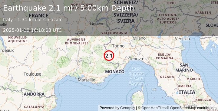 Earthquake NORTHERN ITALY (2.1 ml) (2025-01-10 16:18:03 UTC)