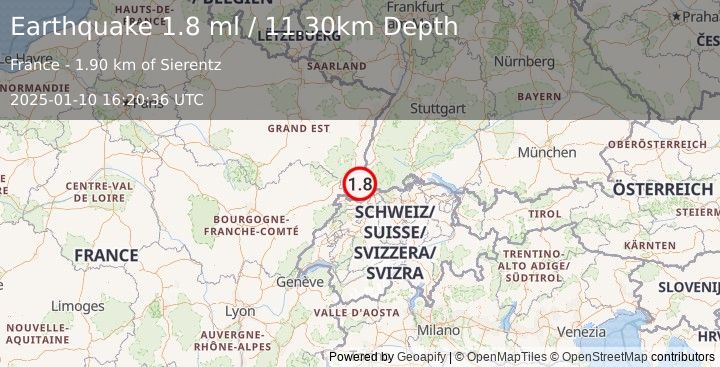 Earthquake FRANCE-GERMANY BORDER REGION (1.8 ml) (2025-01-10 16:20:36 UTC)