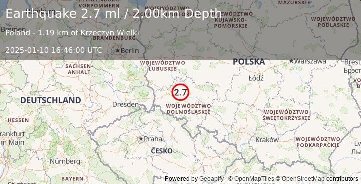 Earthquake POLAND (2.7 ml) (2025-01-10 16:46:00 UTC)