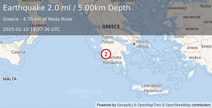 Earthquake SOUTHERN GREECE (2.0 ml) (2025-01-10 18:27:36 UTC)