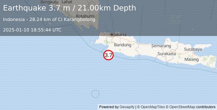 Earthquake JAVA, INDONESIA (3.7 m) (2025-01-10 18:55:44 UTC)