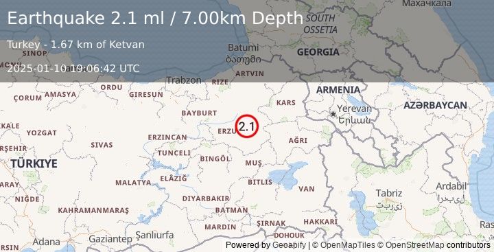 Earthquake EASTERN TURKEY (2.1 ml) (2025-01-10 19:06:42 UTC)