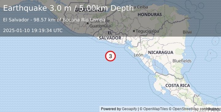 Earthquake OFFSHORE EL SALVADOR (3.0 m) (2025-01-10 19:19:34 UTC)