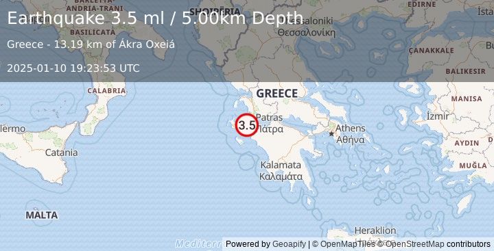 Earthquake GREECE (3.5 ml) (2025-01-10 19:23:53 UTC)