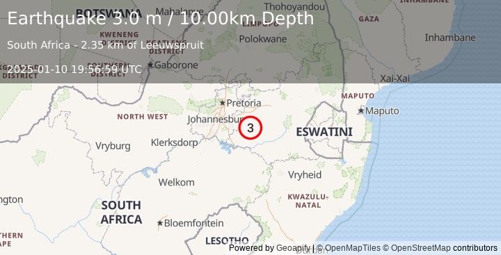 Earthquake SOUTH AFRICA (3.0 m) (2025-01-10 19:56:59 UTC)