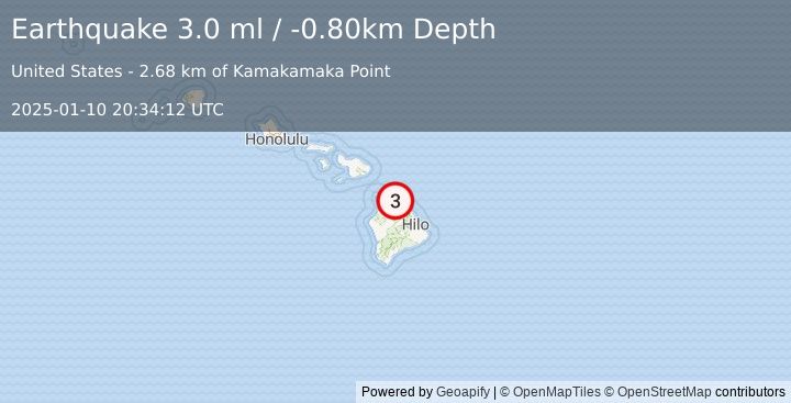 Earthquake HAWAII REGION, HAWAII (3.0 ml) (2025-01-10 20:34:12 UTC)