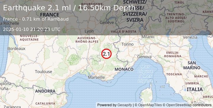 Earthquake FRANCE (2.1 ml) (2025-01-10 21:20:23 UTC)