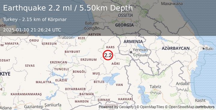 Earthquake EASTERN TURKEY (2.2 ml) (2025-01-10 21:26:24 UTC)