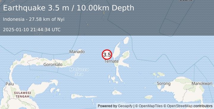 Earthquake HALMAHERA, INDONESIA (3.5 m) (2025-01-10 21:44:34 UTC)