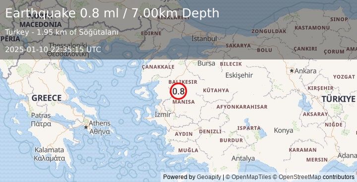 Earthquake WESTERN TURKEY (0.8 ml) (2025-01-10 22:35:15 UTC)