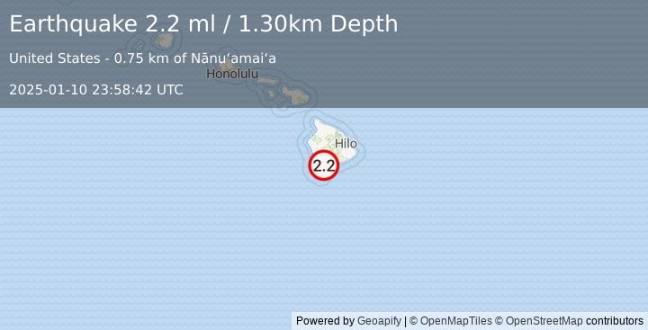 Earthquake ISLAND OF HAWAII, HAWAII (2.2 ml) (2025-01-10 23:58:42 UTC)