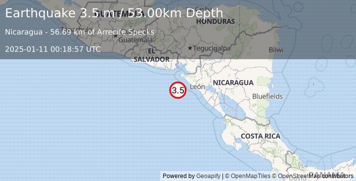 Earthquake NEAR COAST OF NICARAGUA (3.5 m) (2025-01-11 00:18:56 UTC)