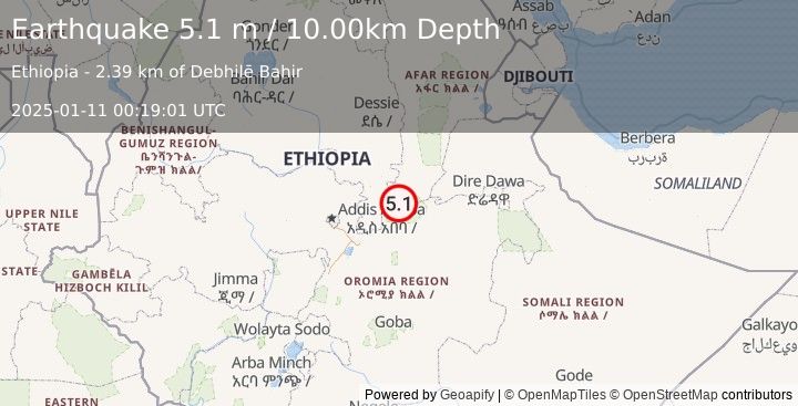 Earthquake ETHIOPIA (5.2 mb) (2025-01-11 00:19:00 UTC)