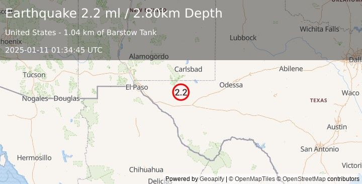 Earthquake WESTERN TEXAS (2.2 ml) (2025-01-11 01:34:45 UTC)