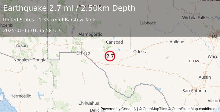 Earthquake WESTERN TEXAS (2.7 ml) (2025-01-11 01:35:58 UTC)