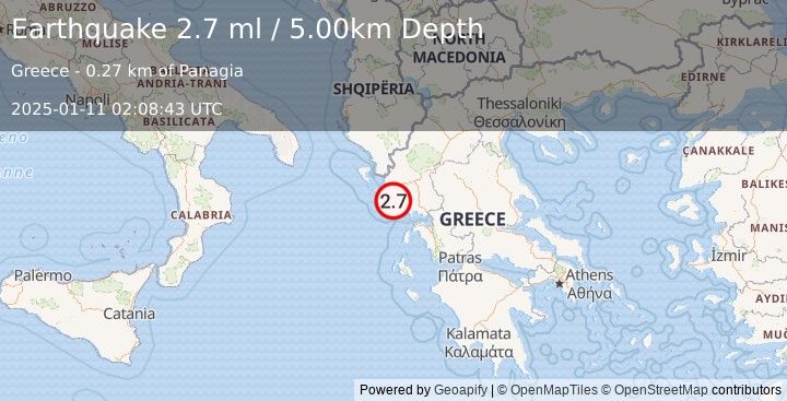 Earthquake GREECE (2.7 ml) (2025-01-11 02:08:43 UTC)