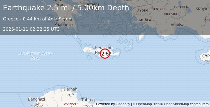 Earthquake CRETE, GREECE (2.5 ml) (2025-01-11 02:32:25 UTC)