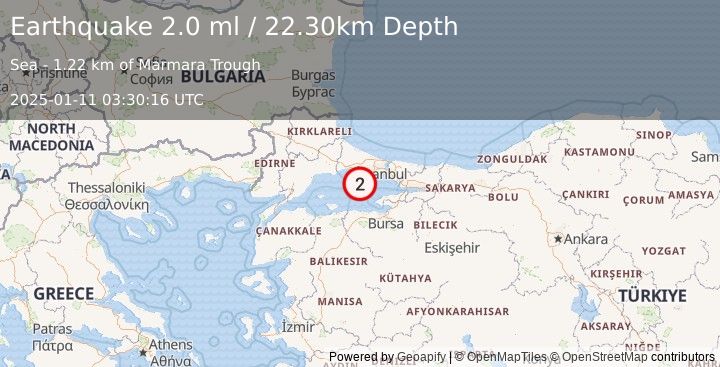 Earthquake WESTERN TURKEY (2.0 ml) (2025-01-11 03:30:16 UTC)